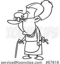 Cartoon Outline Granny Using a Cane by Toonaday