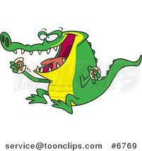 Cartoon an Alligator Eating a Donut by Toonaday