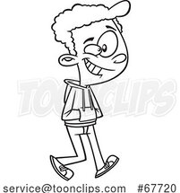 Clipart Outline Cartoon Happy Teen Boy Walking by Toonaday