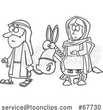 Clipart Outline Cartoon Joseph and Mary with a Donkey by Toonaday
