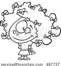 Clipart Outline Cartoon Girl with Bows in Her Curly Hair by Toonaday