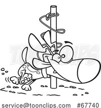 Clipart Outline Cartoon Energetic Dog Orbiting Around a Post by Toonaday