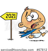 Cartoon New Year Baby Running from 2021 in Fear by Toonaday