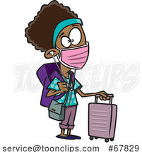 Cartoon Girl Wearing a Mask and Traveling During Covid by Toonaday