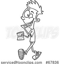 Cartoon Black and White Teen Boy Walking and Snacking by Toonaday