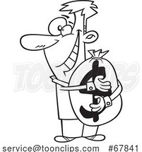 Cartoon Black and White Guy Hugging a Money Bag by Toonaday