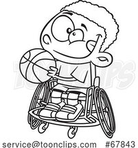 Cartoon Black and White Boy Playing Basketball in a Wheelchair by Toonaday