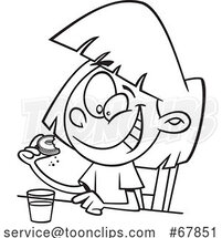 Cartoon Black and White Girl Eating a Cookie with Milk by Toonaday