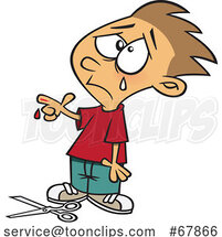 Cartoon Boy Crying over a Scissor Cut by Toonaday