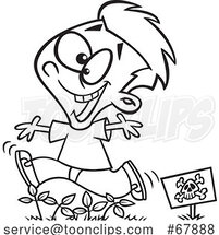 Cartoon Black and White Boy Running Through Poison Ivy by Toonaday