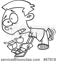 Cartoon Black and White Boy Tripping and Spilling His Lunch by Toonaday