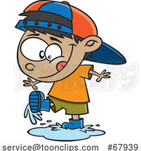 Cartoon Boy Playing in a Spring Puddle by Toonaday