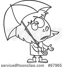 Cartoon Black and White Girl Ready for Spring Rain by Toonaday
