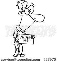 Cartoon Black and White Unemployed Guy Holding a Hire Me Sign by Toonaday