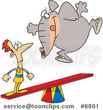 Cartoon Elephant Jumping on a See Saw to Make a Stunt Guy Fly by Toonaday