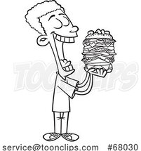 Cartoon Outline Guy Eating a Giant Hamburger by Toonaday