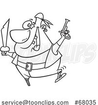 Cartoon Outline Peg Leged Pirate with a Pistol and Sword by Toonaday