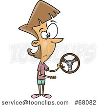 Cartoon Lady Holding a Wheel and Offering for Someone to Take It by Toonaday