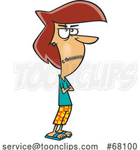 Cartoon Lady Looking Frustrated with Zipped Lips by Toonaday