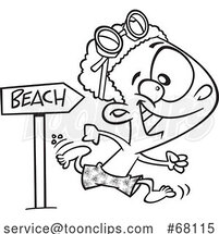 Black and White Cartoon Boy Running to the Beach by Toonaday