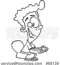 Cartoon Black and White Boy Playing a Video Game by Toonaday