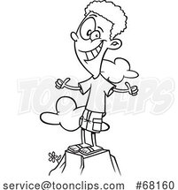 Cartoon Black and White Positive Boy or Guy on a Mountain by Toonaday