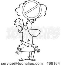 Cartoon Black and White Guy with a No Thinking Sign by Toonaday
