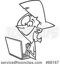 Cartoon Black and White Lady Reading a Good Email by Toonaday