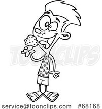 Cartoon Black and White Boy Eating Ice Cream by Toonaday