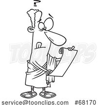 Cartoon Black and White Greek Guy Holding a Scroll by Toonaday