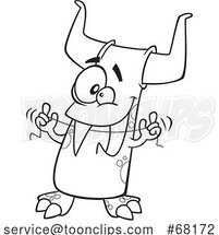 Cartoon Black and White Monster Flossing Its Fang by Toonaday
