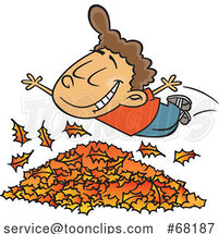 Cartoon Boy Diving in to Autumn Leaves by Toonaday