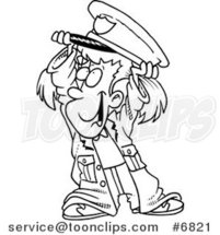 Cartoon Black and White Line Drawing of a Girl in a Police Costume by Toonaday