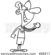 Cartoon Black and White Athlete with a Medal by Toonaday
