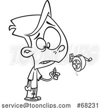Cartoon Black and White Boy Holding a Pencil Stub After Using a Sharpener by Toonaday