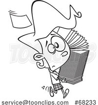 Cartoon Black and White Stressed Girl or Lady Carrying a Stack of Papers by Toonaday