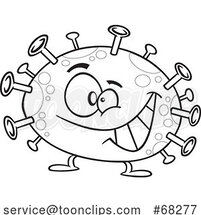 Black and White Cartoon Grinning Corona Virus by Toonaday