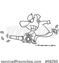 Black and White Cartoon Guy Using a Powerful Leaf Blower by Toonaday