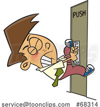 Cartoon Guy Pulling on a Door That Says Push by Toonaday