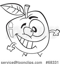 Black and White Cartoon Grinning Apple by Toonaday