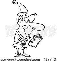 Black and White Cartoon Christmas Elf Writing a to Do List by Toonaday