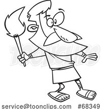 Black and White Cartoon Prometheus the God of Fire with a Torch by Toonaday
