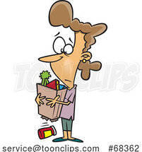 Cartoon White Lady with a Broken Grocery Bag by Toonaday