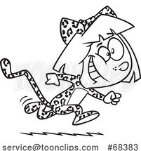 Cartoon Outline Girl Running in a Cheetah Costume by Toonaday