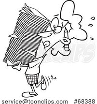 Cartoon Outline Businesswoman Carrying a Heavy Stack of Paperwork by Toonaday