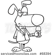 Cartoon Outline Suave Dog with a Glass of Wine by Toonaday