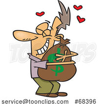 Cartoon White Guy Hugging a Money Bag by Toonaday