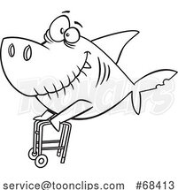 Cartoon Outline Grandpa Shark with a Walker by Toonaday