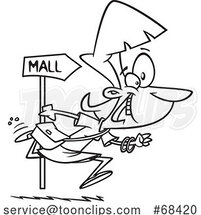 Cartoon Black and White Lady Running to the Mall by Toonaday