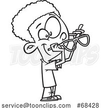 Cartoon Black and White Black Boy Putting on Glasses by Toonaday